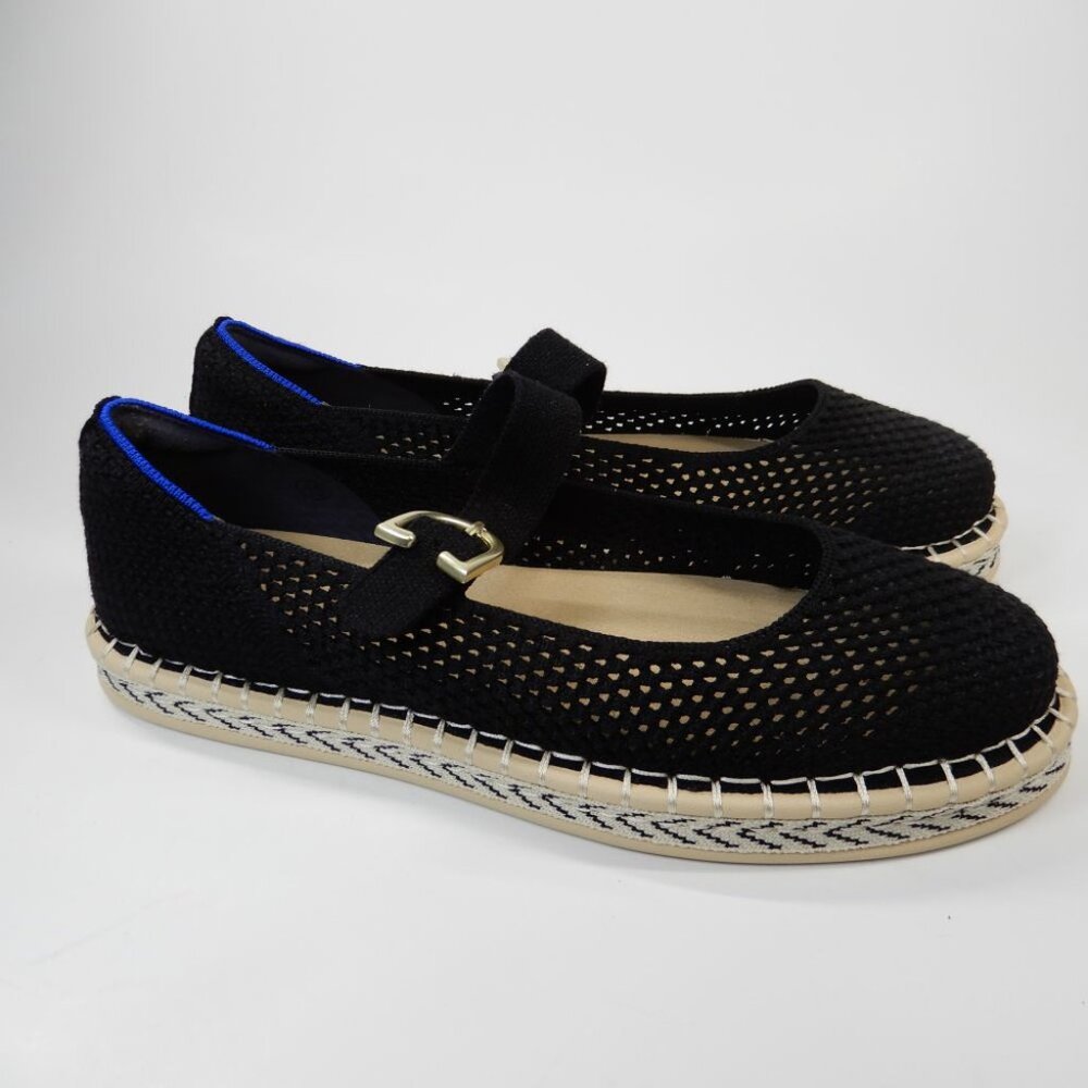Rothy's Black Mary Jane Espadrille Flats with Gold Buckle - Picture 8 of 16